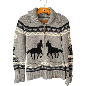 Aritzia TNA Sea to Sky Cowichan Cardigan Sweater Horse Motif Lambswool Skijor S
